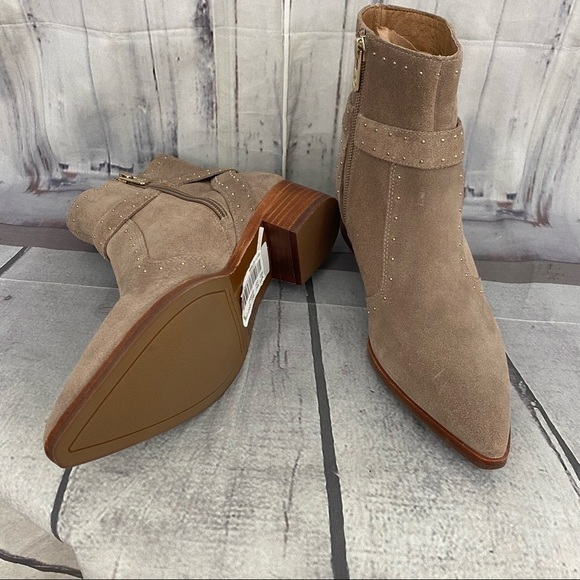 Antonio Melani Size 6M Beige Linadee Suede Leather Studded Block Heel Booties - Picture 9 of 15